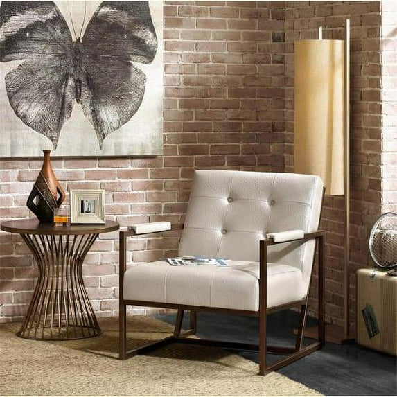 Waldorf Lounge Chair for Bedroom Contemporary PU Light Luxury Lounge Armchair for Living Room, Bedroom, Dining, Office, White