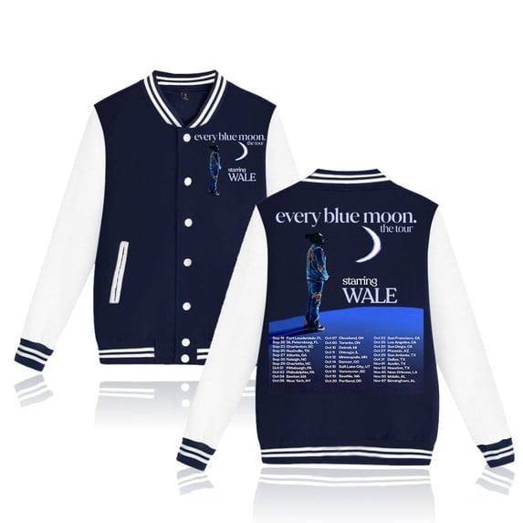 Wale Every Blue Moon Tour 2024 Baseball Jacket Fashion Clothes Unisex Long Sleeve