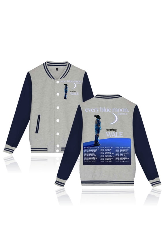 Wale Every Blue Moon Tour 2024 Baseball Jacket Fashion Clothes Unisex Long Sleeve