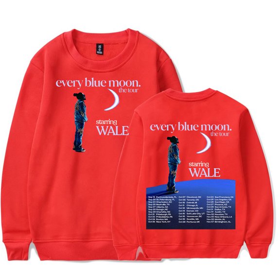 Wale Every Blue Moon Tour 2024 Crewneck Sweatshirt Unisex Fashion Long Sleeve Top