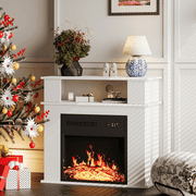 Waleaf 28" Electric Fireplace with Mantel Wooden Surround Freestanding Firebox for Living Room,White