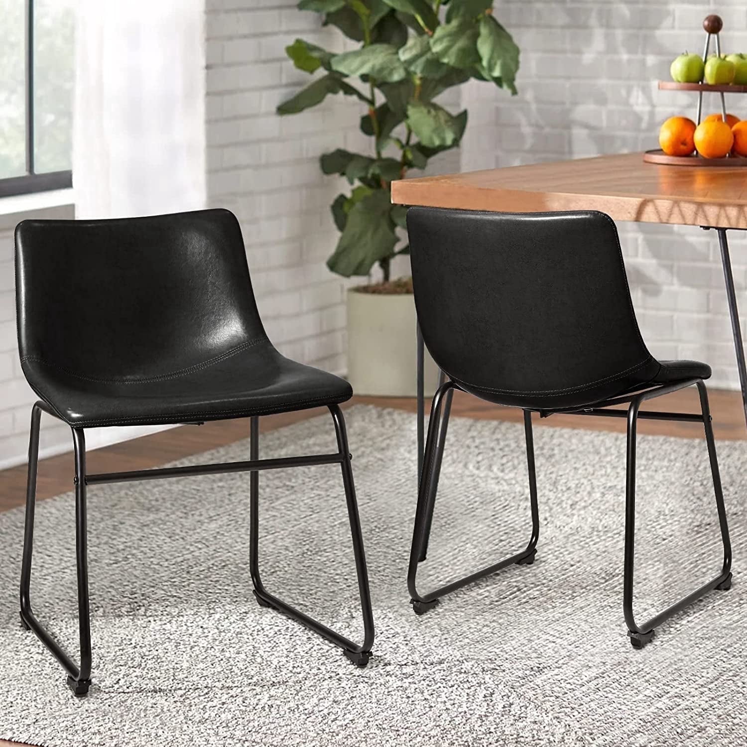 Waleaf 18 inch Bar Stools Set of 2,Counter Height Bar Stools with Back, Modern PU Leather Stools with Metal Leg and Footrest