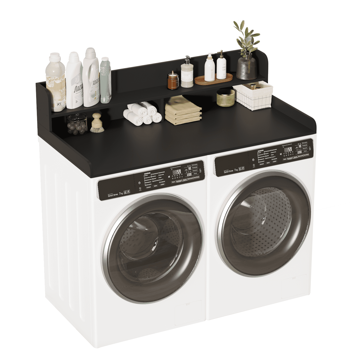 Waleaf 2-Tier Modern Washer Dryer Countertop with Shelf, 54" Laundry Topper for Folding & Storage, Universal Fit
