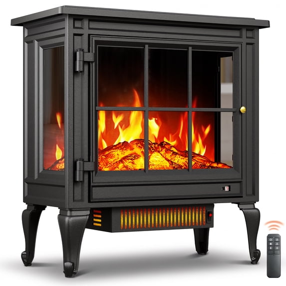 Waleaf 24" Freestanding Electric Fireplace Heater Stove with Remote Control, Adjustable 3D Flame Brightness & Tip-Over Protection, 750W/1500W Portable Indoor Space Heater for Indoor Use