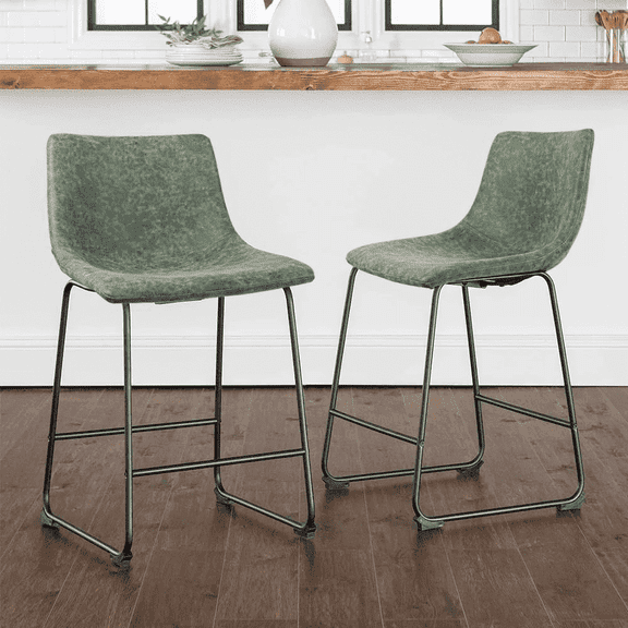 Waleaf 26 inch Bar Stools Set of 2,Counter Height Bar Stools with Back, Modern PU Leather Stools with Metal Leg and Footrest
