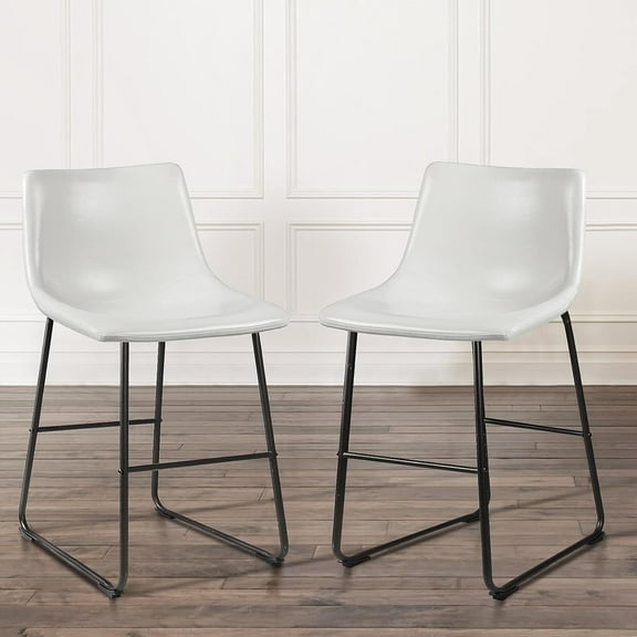 Waleaf 26 inch Bar Stools Set of 2,Counter Height Bar Stools with Back, Modern PU Leather Stools with Metal Leg and Footrest