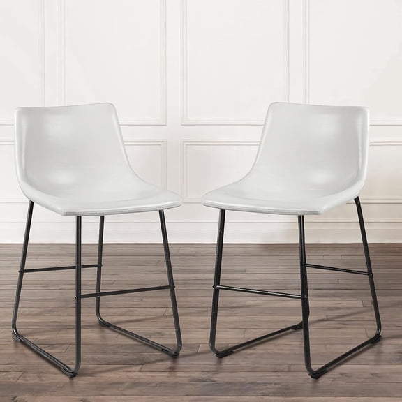 Waleaf 26 inch Bar Stools Set of 2,Counter Height Bar Stools with Back, Modern PU Leather Stools with Metal Leg and Footrest
