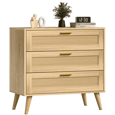 Waleaf 3 Drawer Dresser for Bedroom,Rattan Modern Closet Dressers Chest of Drawers,Beside Table for Entryway, Living Room, Hallway, Bedroom