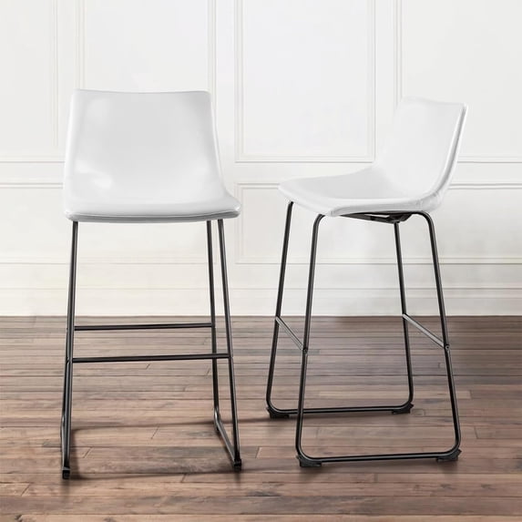 Waleaf 30 inch Bar Stools Set of 2,Counter Height Bar Stools with Back, Modern PU Leather Stools with Metal Leg and Footrest