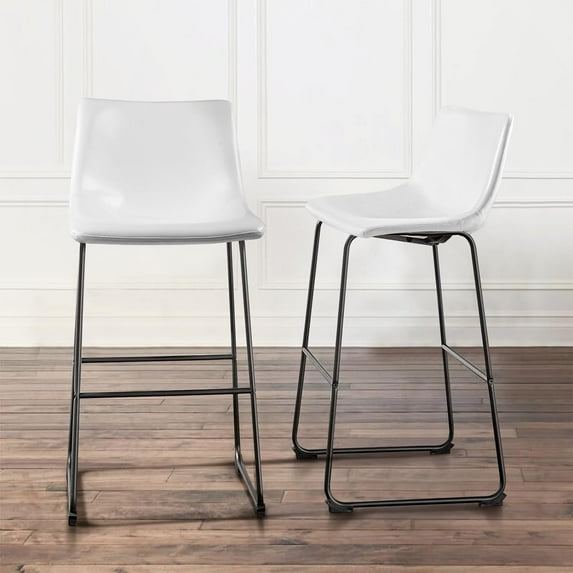 Waleaf 30 inch Bar Stools Set of 2,Counter Height Bar Stools with Back, Modern PU Leather Stools with Metal Leg and Footrest