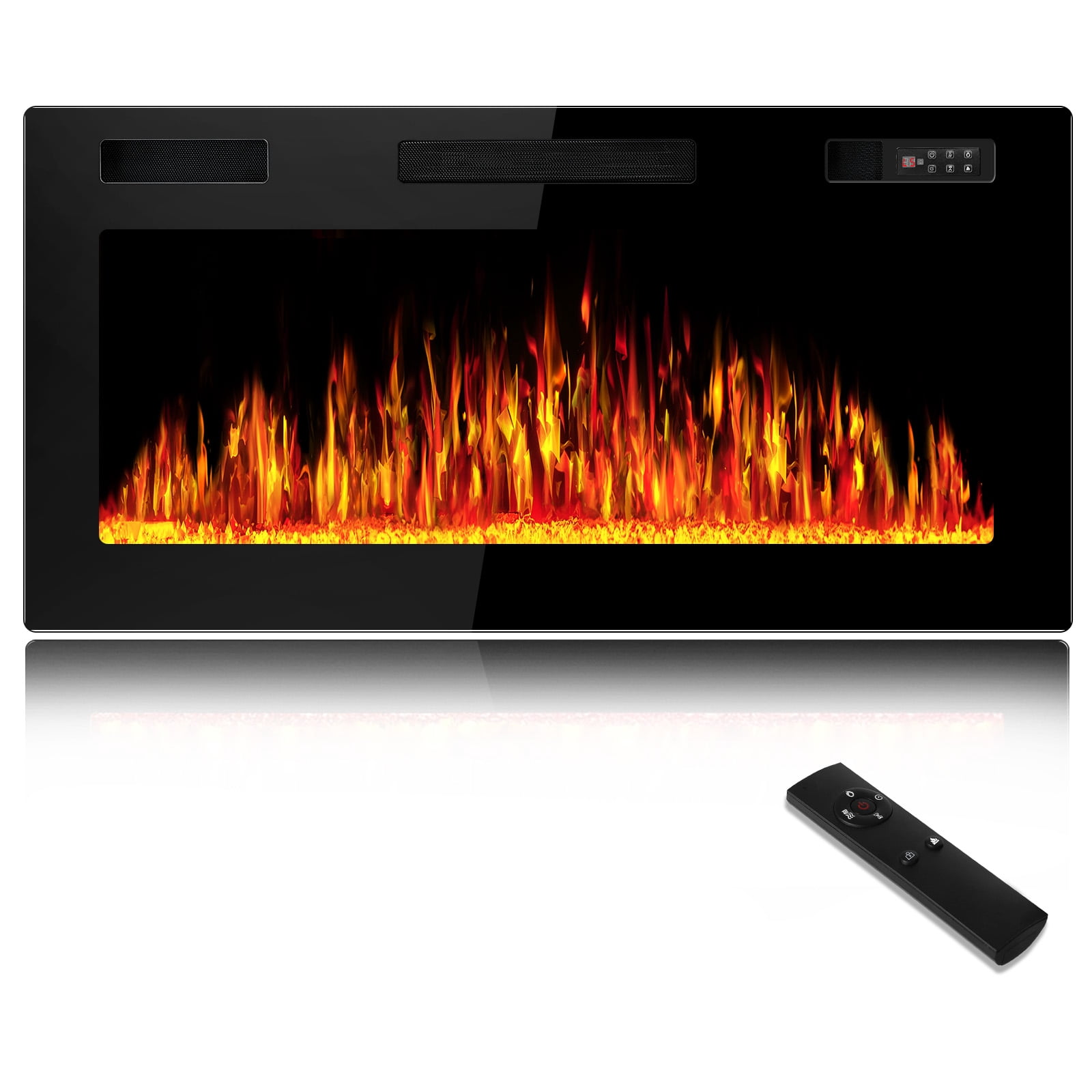 Waleaf 36” Electric Fireplace Ultra Thin Fireplace Heater, Recessed Wall Mounted Fireplace with Multicolor Flame & Remote Control