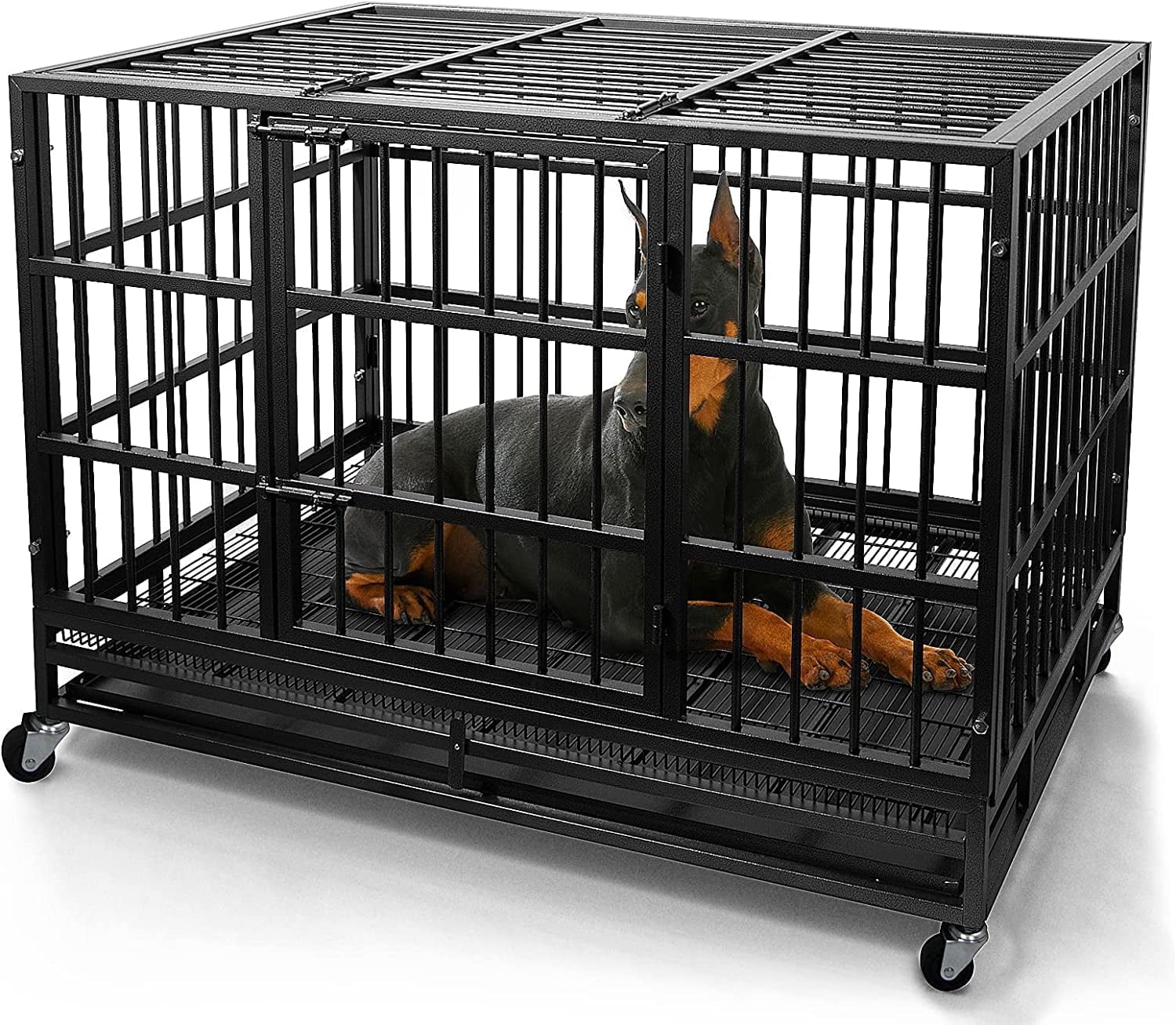 Waleaf 38 Inch Heavy Duty Dog Crate Cage with Wheels for Indoor, Large ...