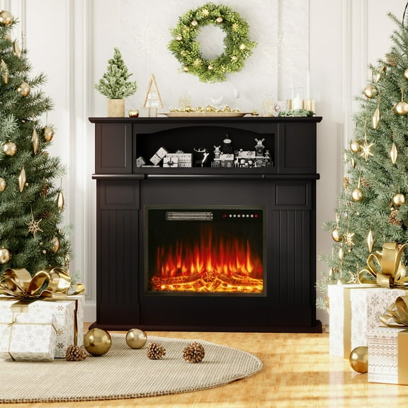 Waleaf 43” Electric Fireplace Mantel Wooden Surround Firebox,TV Stand with 23" Freestanding Electric Fireplace
