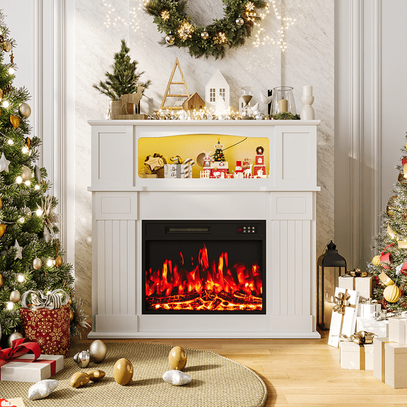 Waleaf 43” Electric Fireplace Mantel Wooden Surround Firebox,TV Stand with 23" Freestanding Electric Fireplace