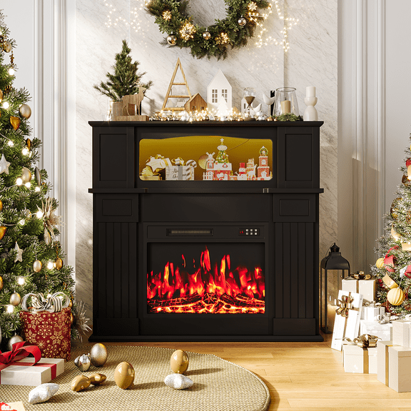 Waleaf 43” Electric Fireplace Mantel Wooden Surround Firebox,TV Stand with 23" Freestanding Electric Fireplace
