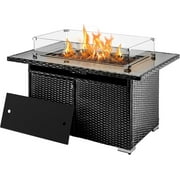 Waleaf 44 inch Propane Gas Fire Pit Table with Waterproof Cover, 50,000 BTU Auto-Ignition Gas fire Table with Glass Tabletop and Lava Rocks,Outdoor Party Fire Pit Table for Patio Backyard and Garden