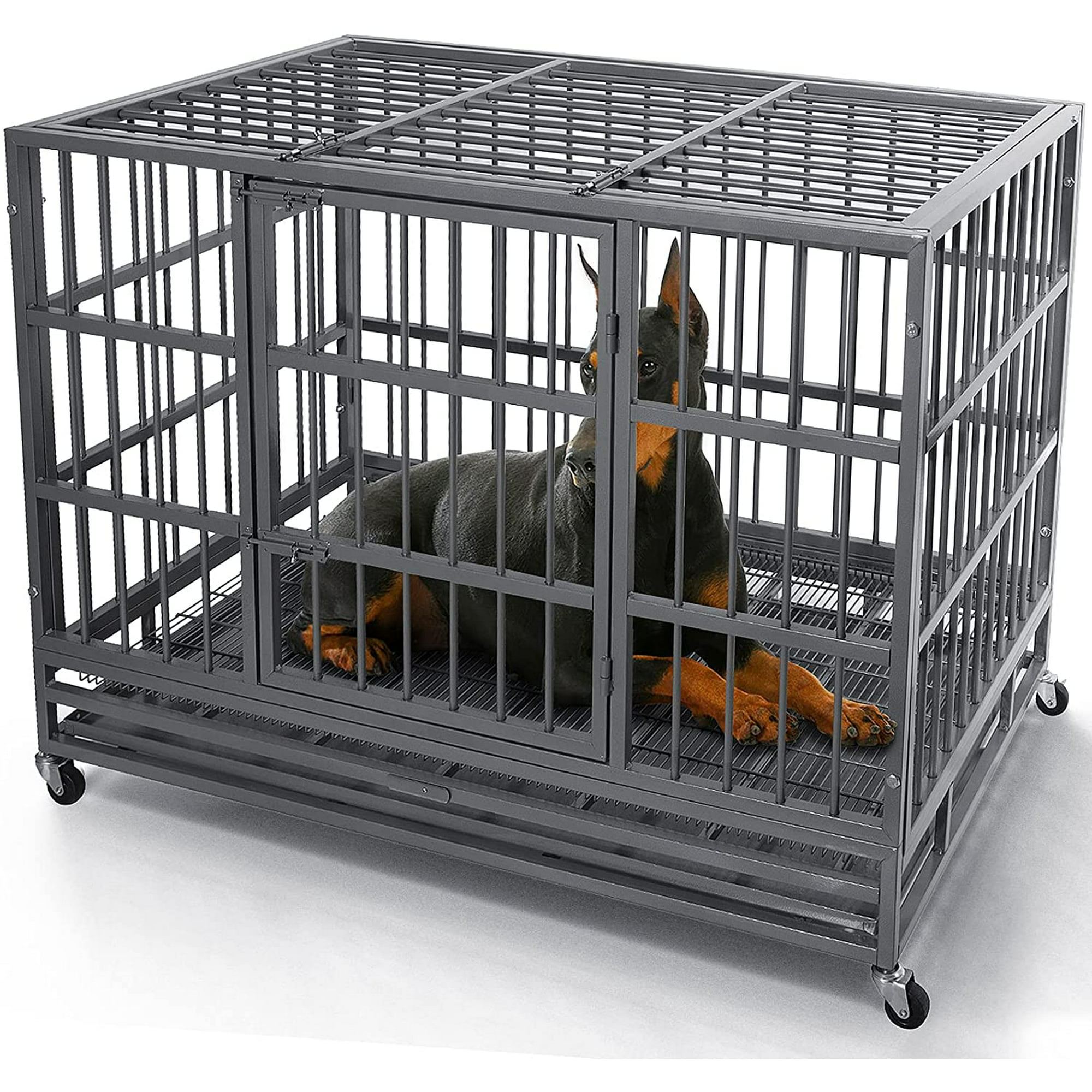 Waleaf 48/38 Inch Heavy Duty Indestructible Dog Cage Metal Kennel and