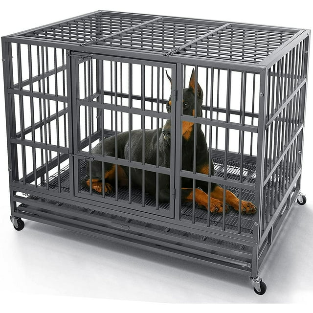 Waleaf 48/38 Inch Heavy Duty Indestructible Dog Cage Metal Kennel and Crate for Large Dogs ,Easy
