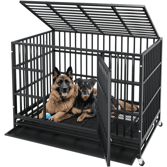 Waleaf 48 Inch Heavy Duty Dog Crate Cage with Wheels for Indoor, Large Dog Kennel with Removable Tray