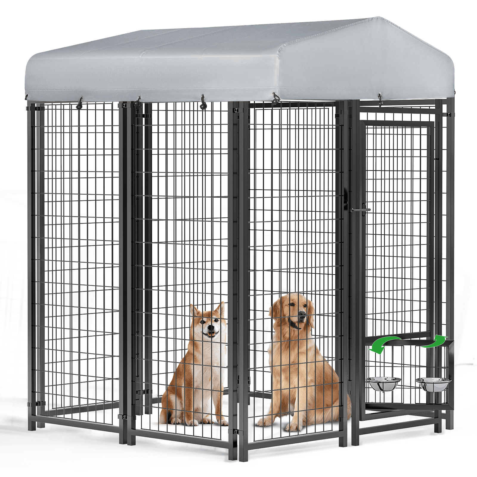 Waleaf 4x4x6 FT Outdoor Dog Kennel for Large Dogs,Large Dog Kennel Outdoor with Rotating Dog Bowl, Pet Dog Run Enclosures with Waterproof UV-Resistant Cover and Secure Lock