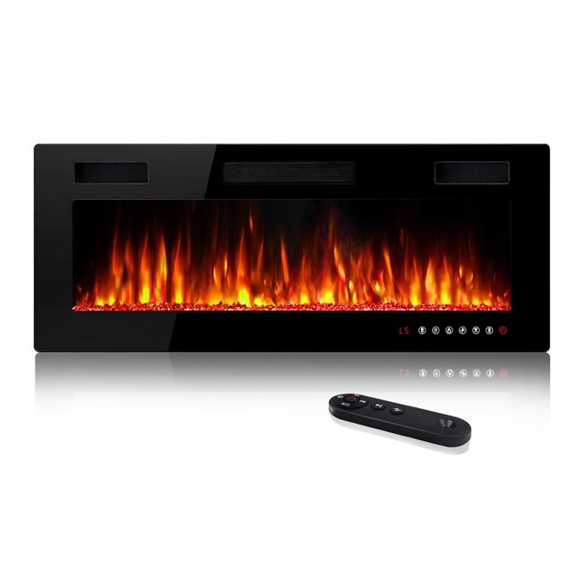 Waleaf 50” Ultra Thin Electric Fireplace Heater, Recessed Wall Mounted