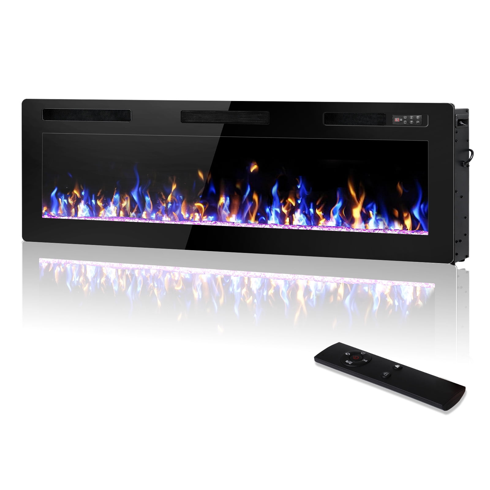 Waleaf 50 inch Mirrored Electric Fireplace Wall Mounted/Recessed, Fireplace Heater with Multicolor Flame, Timer Low Noise 750/1500W