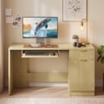 thumbnail image 1 of Waleaf 55" Computer Desk with Drawers & Storage Shelves, Modern Home Office Desk with Keyboard Tray, Sturdy Wood Study Writing Desk for Bedroom Living Room（Oak）, 1 of 8