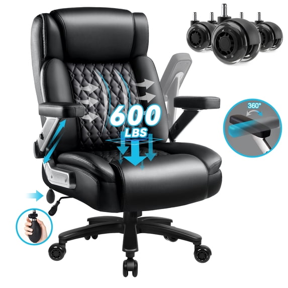 Waleaf 5D Ergonomic Office Chair ,Big and Tall Office Chair 600LBS with Adjustable Lumbar Support & Flip-Up Arms, High Back Office Chair for Long Hours Sitting