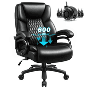 Waleaf 600lbs Big and Tall Executive Office Chair with Adjustable Lumbar Support, Ergonomic Heavy Duty Computer Desk Chair with Pocket Spring Cushion & Dual Crystal Wheels, Black