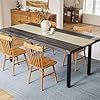 Waleaf 69" Acacia Wood Dining Table Set for 6-8 Person, Natural Stained Indoor Outdoor Kitchen Table with Iron Legs