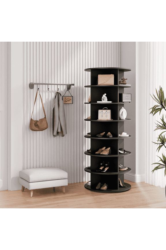 7 Tier Rotating Shoe Rack Tower, 360° Spinning Shoe Display Lazy Susan, Free Standing Shoe Organizer, Black