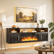 Waleaf 70 Floating Fireplace TV Stand for TVs up to 80, Wall Mounted Entertainment Center with 36 Electric Fireplace, High Gloss Cabinet Doors and 20-Color LED Lights
