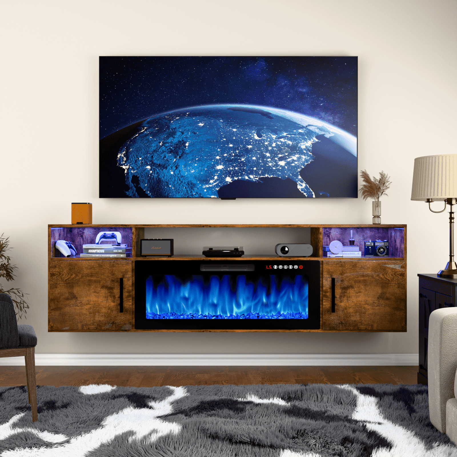 Waleaf 70'' Floating Fireplace TV Stand for TVs up to 80'', Wall ...