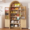 thumbnail image 1 of Waleaf 71" Arched Pantry Storage Cabinet with Door Racks, Modern Fluted Kitchen Cabinet & Bathroom Organizer, Tall Cupboard with Adjustable Shelves for Dining or Coffee Bar, Natural Finish, 1 of 8