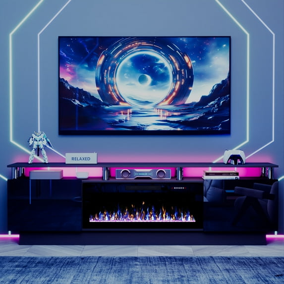 Waleaf 80" Modern Fireplace TV Stand with 36" Fireplace for TVs Up to 90", 2 Tier TV Console Stand for Living Room