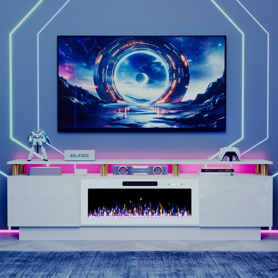 Waleaf 80" Modern Fireplace TV Stand with 36" Fireplace for TVs Up to 90", 2 Tier TV Console Stand for Living Room