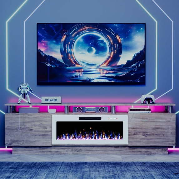 Waleaf 80" Modern Fireplace TV Stand with 36" Fireplace for TVs Up to 90", 2 Tier TV Console Stand for Living Room