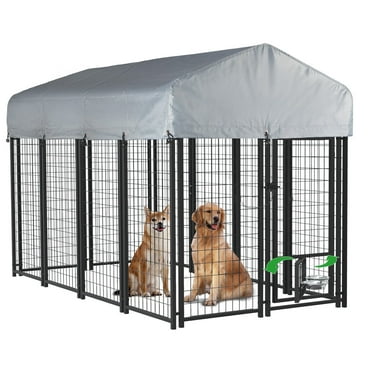 Waleaf 8x4x4 FT Outdoor Dog Kennel for Large Dogs,Large Dog Kennel with Rotating Bowls for outdoor,Pet Dog Run Enclosures for Dog Crate with Waterproof UV-Resistant Cover and Secure Lock