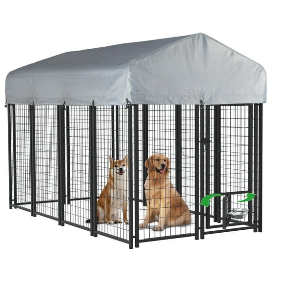 Waleaf 8x4x4 FT Outdoor Dog Kennel for Large Dogs,Large Dog Kennel with Rotating Bowls for outdoor,Pet Dog Run Enclosures for Dog Crate with Waterproof UV-Resistant Cover and Secure Lock