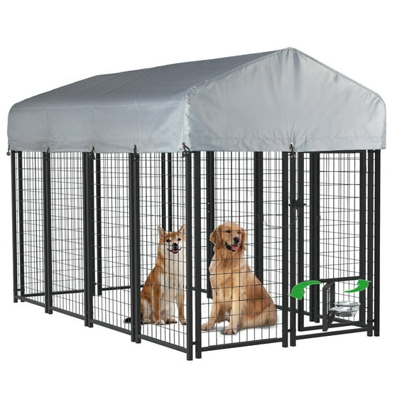 Waleaf 8x4x4 FT Outdoor Dog Kennel for Large Dogs,Large Dog Kennel with Rotating Bowls for outdoor,Pet Dog Run Enclosures for Dog Crate with Waterproof UV-Resistant Cover and Secure Lock