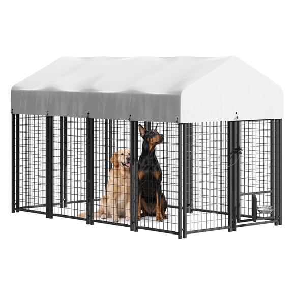 Waleaf 8x4x4 Outside Dog Kennel with Roof for Large Dogs,Heavy Duty Welded Wire Steel Dog Playpen Fence with Secure Lock, Pet Pen with UV-Resistant Waterproof Cover (93.1''L x 50.4''W x 56.6''H)