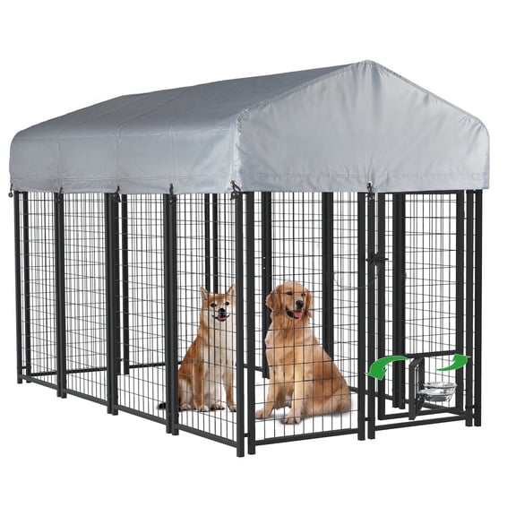 Waleaf 8x4x4 ft Outdoor Dog Kennel Cage for Large Dogs,Large Dog Kennel with Rotating Bowls for Outdoor,Pet Dog Run Enclosures for Dog Crate with Waterproof UV-Resistant Cover and Secure Lock