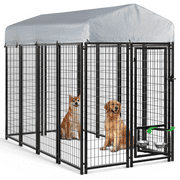 Waleaf 8x4x6 FT Outdoor Dog Kennel Cage for Large Dogs,Large Dog Kennel Outdoor with Rotating Dog Bowl, Pet Dog Run Enclosures with Waterproof UV-Resistant Cover and Secure Lock