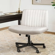 Waleaf Armless Office Chair with Wheels, Criss Cross Desk Chair, Wide Seat Adult Vanity Chair,Beige