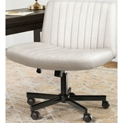 Waleaf Armless Office Chair with Wheels, Criss Cross Desk Chair, Wide Seat Adult Vanity Chair,Beige