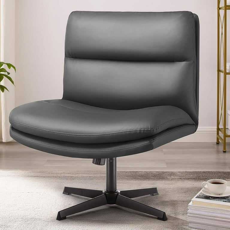 Bossin Office Chair Desk Chair Armless No Wheels, PU Leather Criss