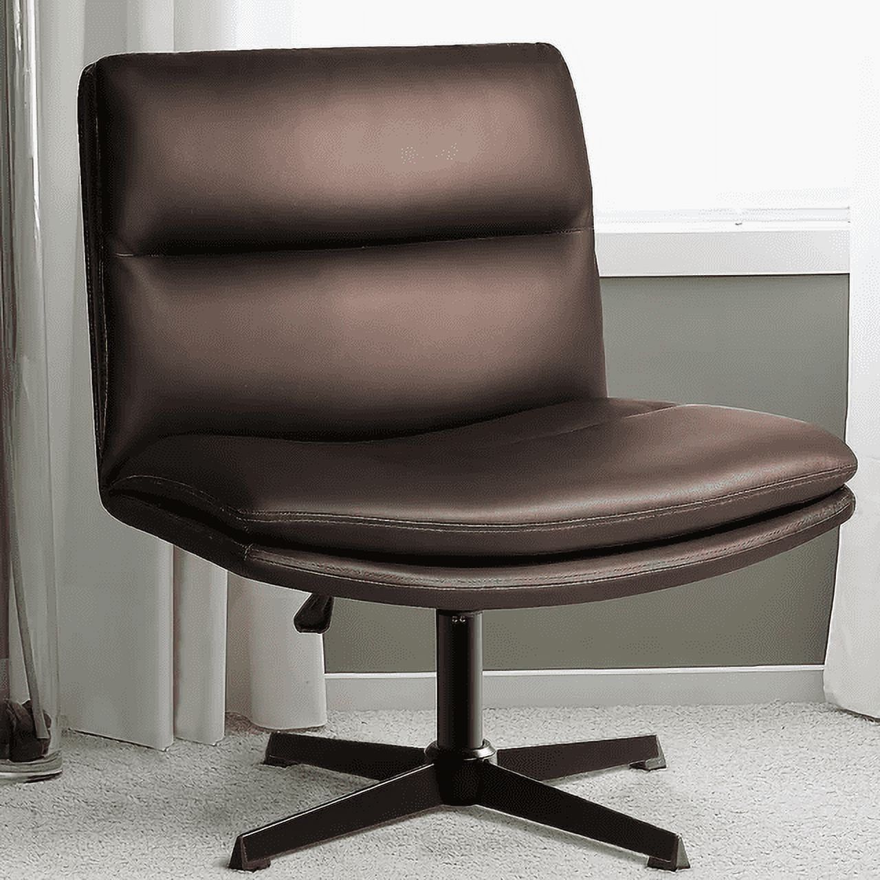 Waleaf Armless Office Desk Chair No Wheels,PU Padded Modern Swivel