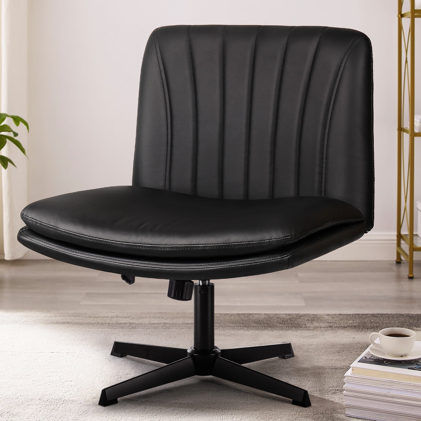 Waleaf Stylish MidBack Leather Office Desk Chair, Armless, No Wheels