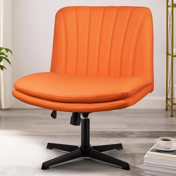 Waleaf Armless Office Desk Chair No Wheels,PU Padded Modern Swivel Criss Cross Legged Chair