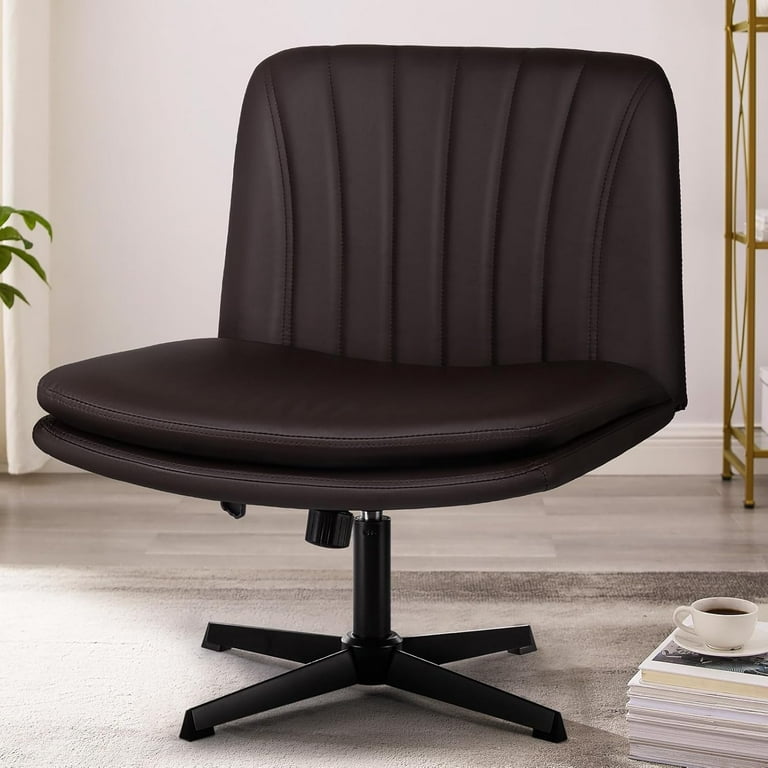 Waleaf Armless Office Desk Chair No Wheels,PU Padded Modern Swivel